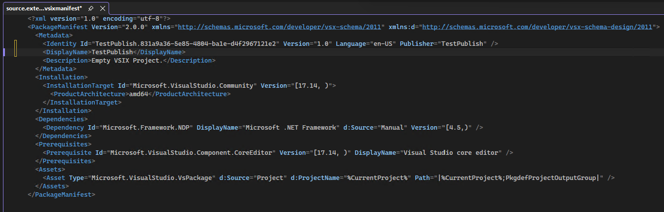 Screenshot that shows the .vsixmanifest.