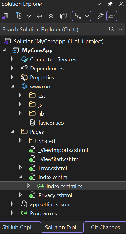 Screenshot shows the w w w root folder selected in the Solution Explorer in Visual Studio.