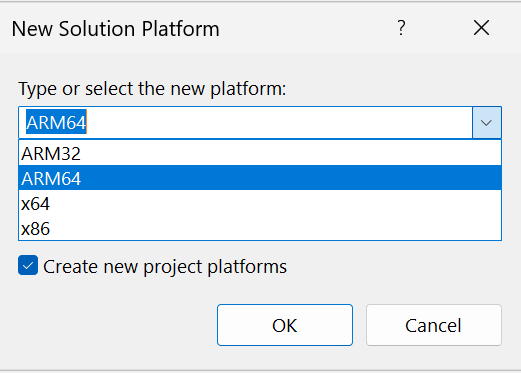 Screenshot showing choosing a new platform.