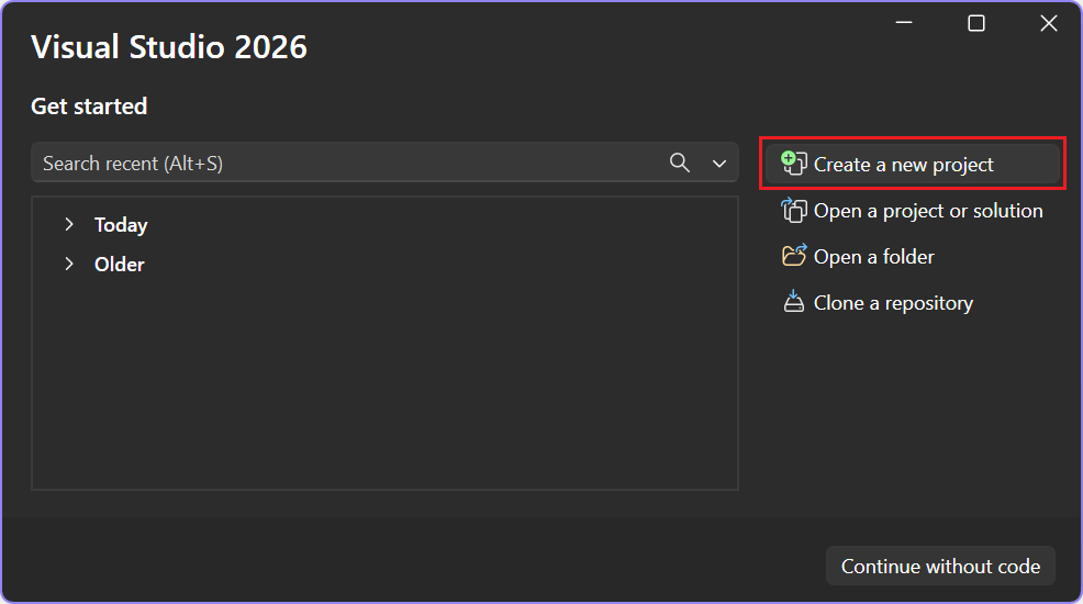 Screenshot showing Create a new project