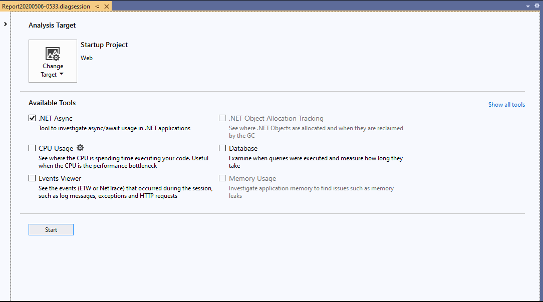 .NET Async tool selected .NET Async tool selected