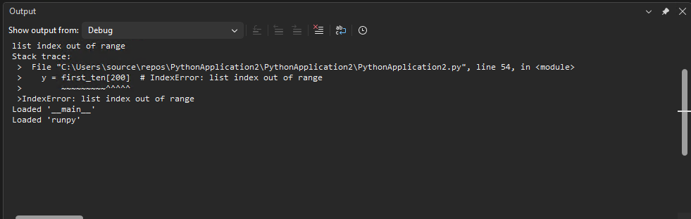 Screenshot that shows Debugger logging output in the Output window in Visual Studio.