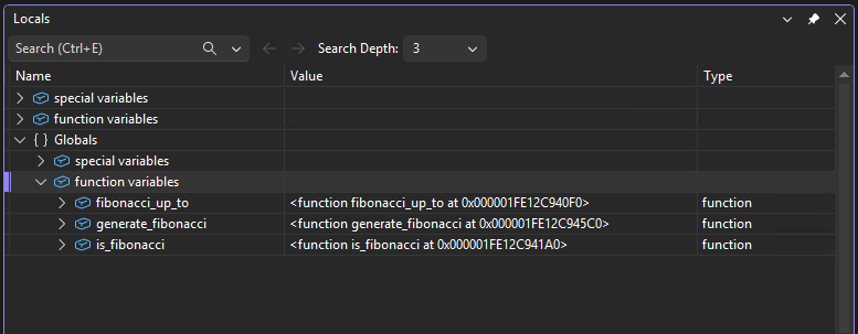 Screenshot that shows the Locals window in the Visual Studio debugger.