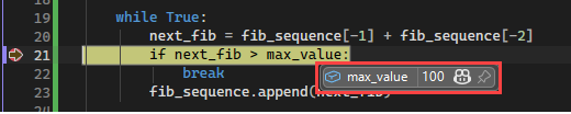 Screenshot that shows the DataTips value for a variable in the Visual Studio debugger.