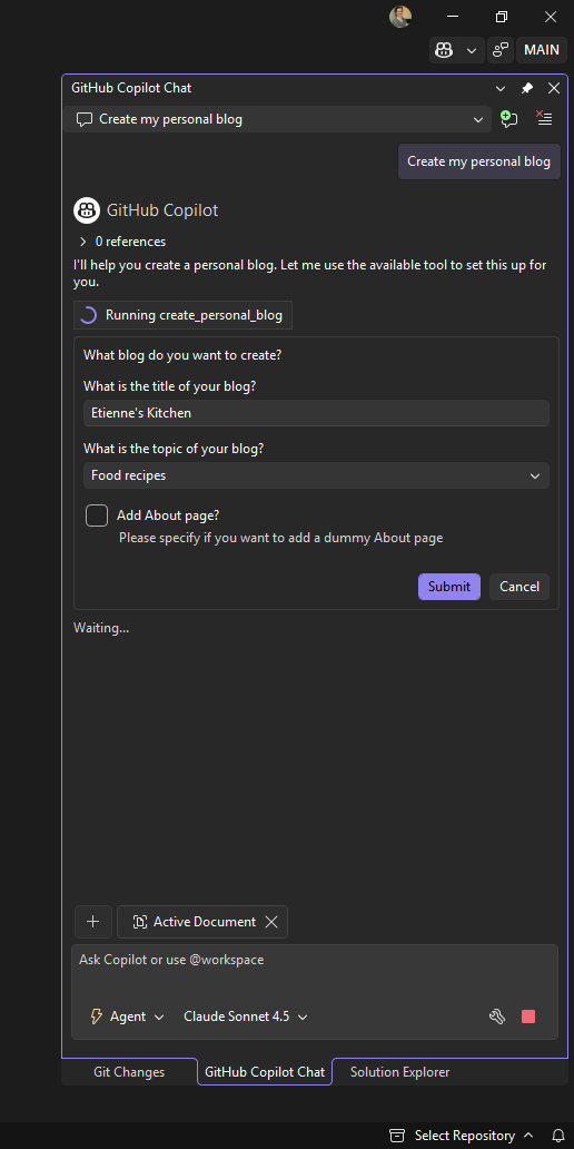 Chat window showing MCP elicitation request