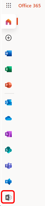 Screenshot of the left nav pane of the Office 365 landing page. The admin icon is highlighted. Microsoft 365 Developer admin