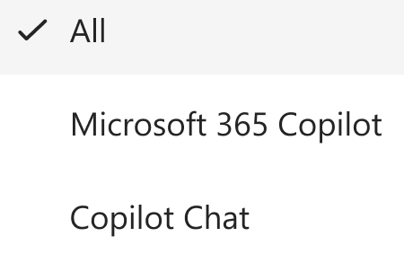 Screenshot that shows the Copilot Chat filter.