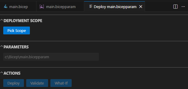 Captura de pantalla del panel de implementación inicial en Visual Studio Code.