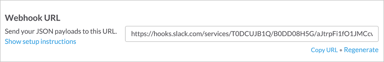 Captura de pantalla que muestra un webhook de Slack.