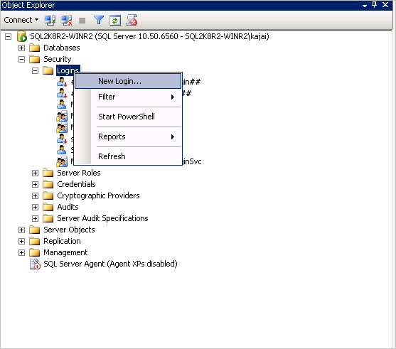 inicio de sesión nuevo con SSMS