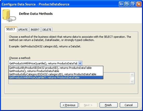 Recuperar información del producto del método GetProductsWithPriceQuartile