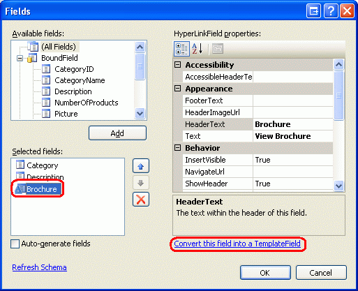 Convertir HyperLinkField en templateField