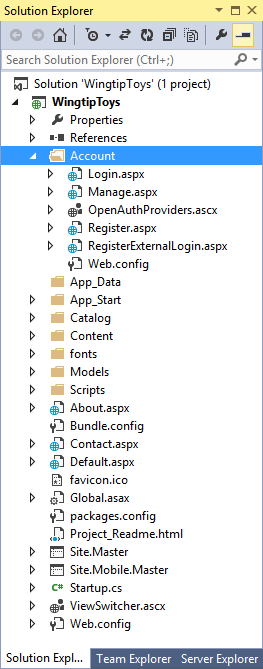 Creación del proyecto: Explorador de soluciones (ASP.NET identidad)