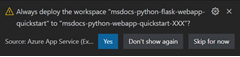 Recorte de pantalla de un cuadro de diálogo en VS Code que le pregunta si desea actualizar el área de trabajo para ejecutar comandos de compilación.