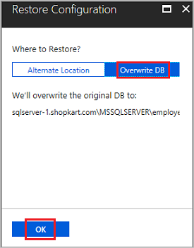 Seleccione Sobrescribir la base de datos.