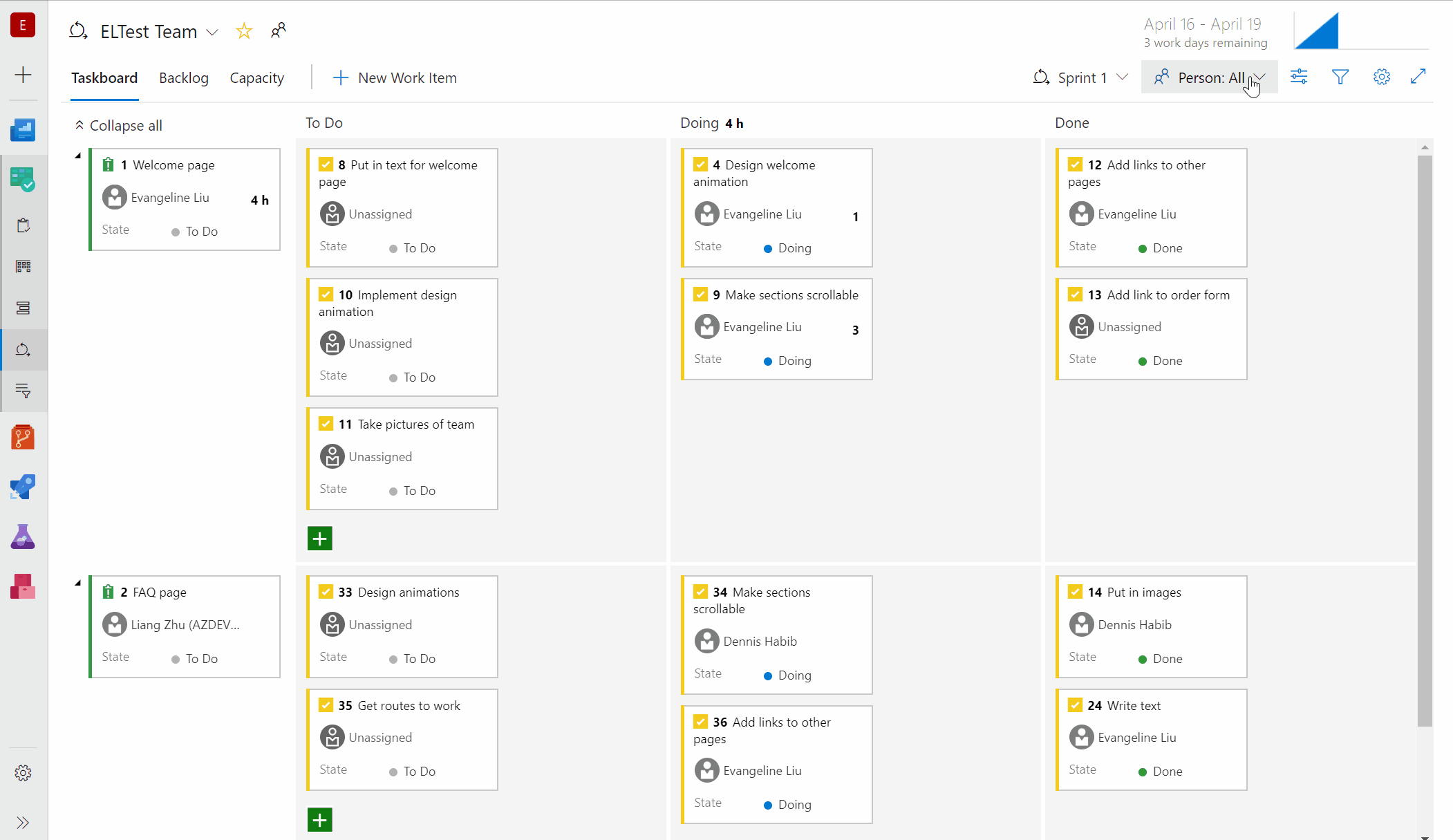 Gif para mostrar el selector de personas en el panel de tareas.