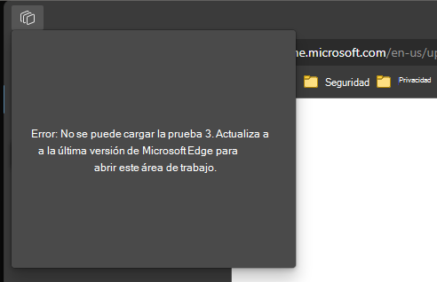 No se puede cargar el mensaje de error para las áreas de trabajo