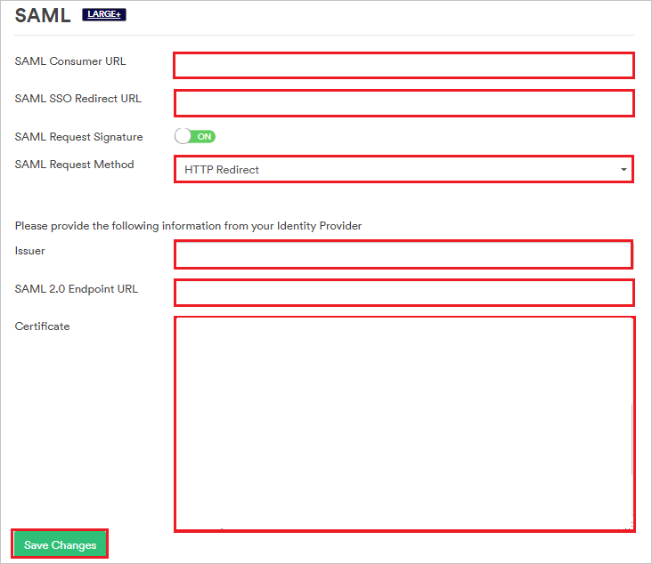 Sección SAML