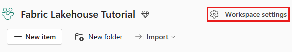 Captura de pantalla de la vista de elementos del área de trabajo, en la que se muestra dónde seleccionar Configuración del área de trabajo.