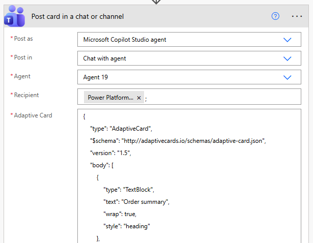 Publicar la acción de una tarjeta adaptable en Power Automate.