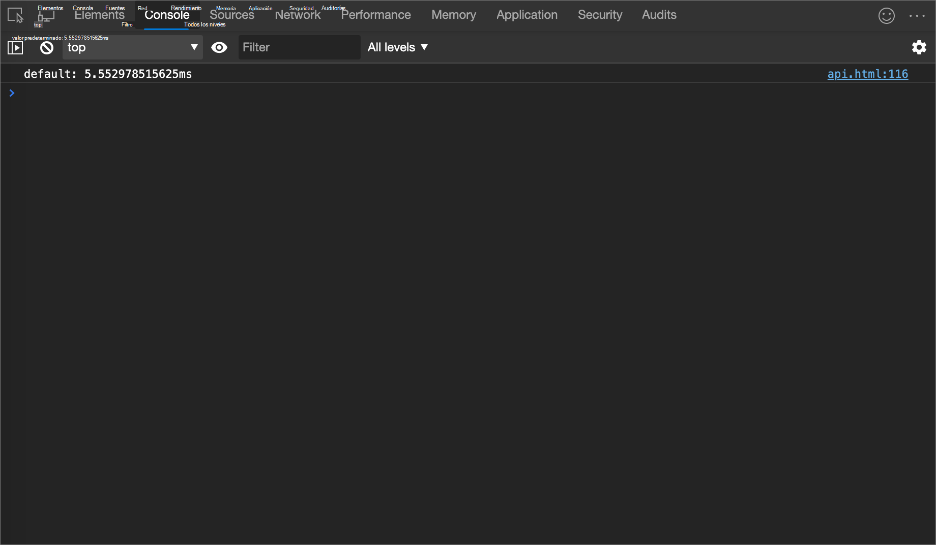 Resultado del ejemplo console.time()