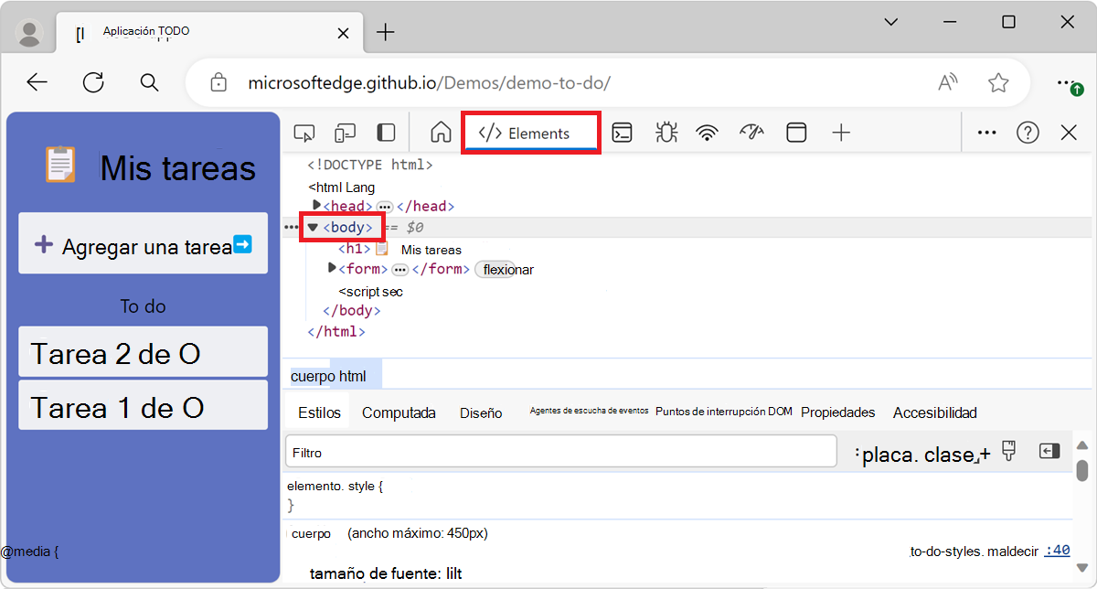 Inspeccionar un elemento con inspect()