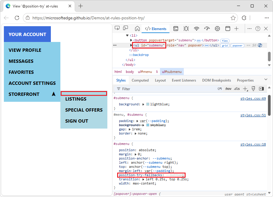 Resultado de HTML & CSS para la regla at-position-try