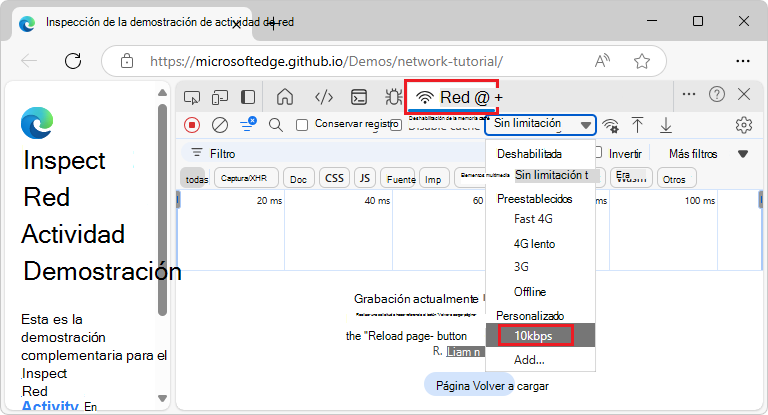 Seleccionar un perfil personalizado en el menú desplegable Limitación