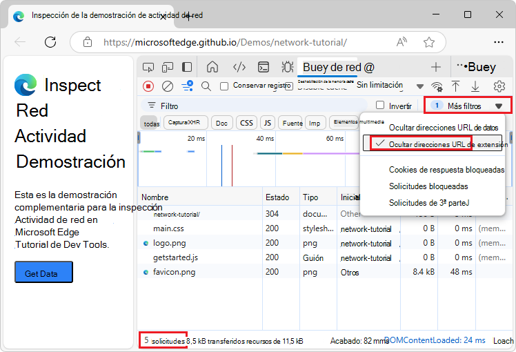 Direcciones URL de extensión ocultas en la tabla Solicitudes
