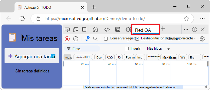 Icono de advertencia de limitación en la pestaña Red de la barra de actividades
