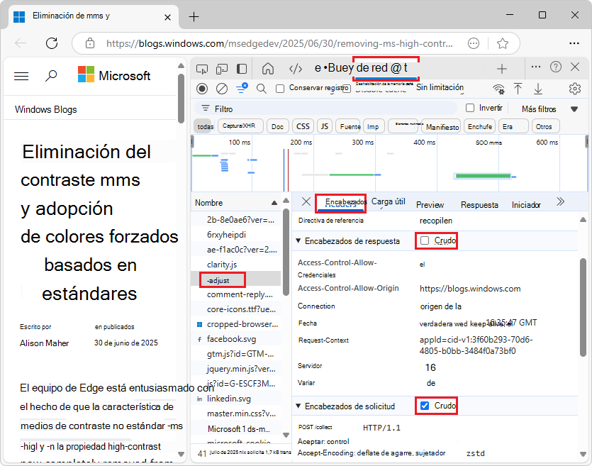 Pestaña > Encabezados Ver origen