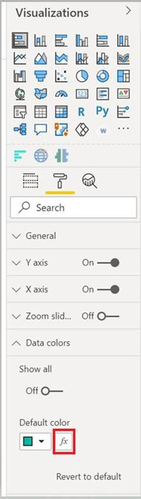 Captura de pantalla del botón Formato condicional, tal como aparece en Power&nbsp;BI, junto al botón Color normal.