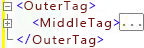 Código XML con las etiquetas internas y centrales ocultas