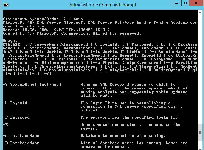 Captura de pantalla del uso de la ayuda con la utilidad cmd DTA.