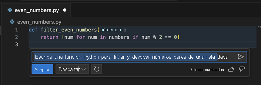 Captura de pantalla de un chat de Copilot con un símbolo del sistema de Python.