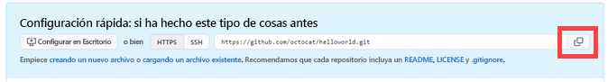 Recorte de pantalla de la configuración rápida de la dirección URL del repositorio remoto