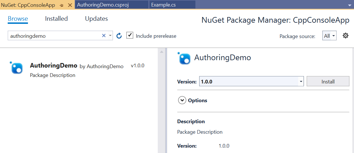 Instalación del paquete NuGet