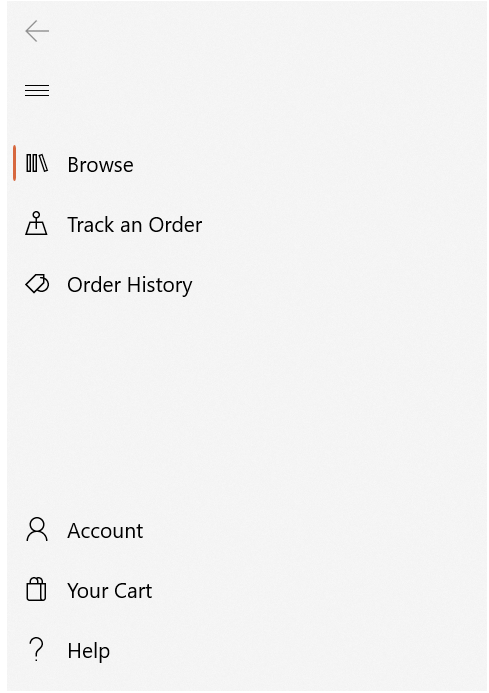 Un NavigationView con FooterMenuItems
