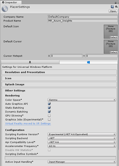 Captura de pantalla de la pestaña Inspector en la que se muestran los detalles de la sección de configuración de Otras configuraciones.