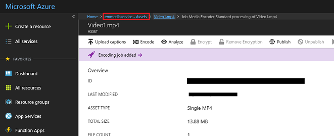 Captura de pantalla de Azure Portal. El vínculo de recursos está resaltado.