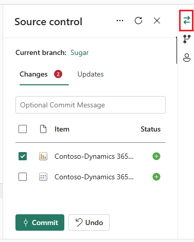 Lähdekuvakaappaus control panel joka näyttää muutettujen kohteiden tilan.