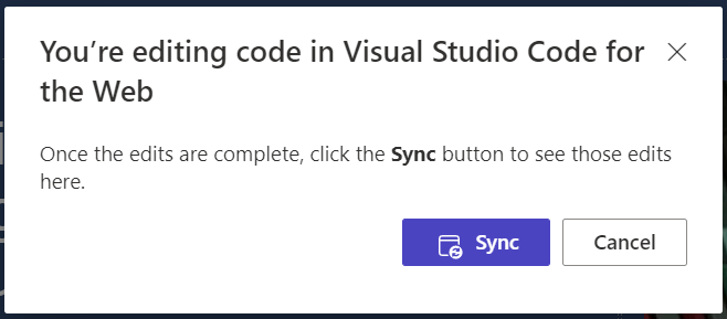 Interface antaa käyttäjän valita Synkronoi-painikkeen, jos haluat synkronoida Visual Studio Code tehdyt muutokset studio.