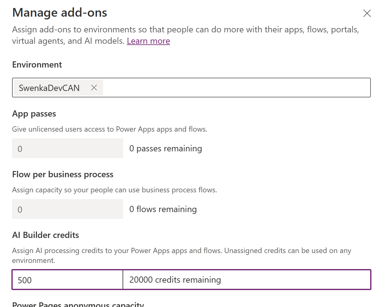 Valitse ympäristö ja tarkista kaikki delegoitavat lisäosat.