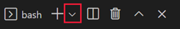 Näyttökuva Visual Studio Coden pääteikkunasta, jonka avattavassa valikossa on Bash.
