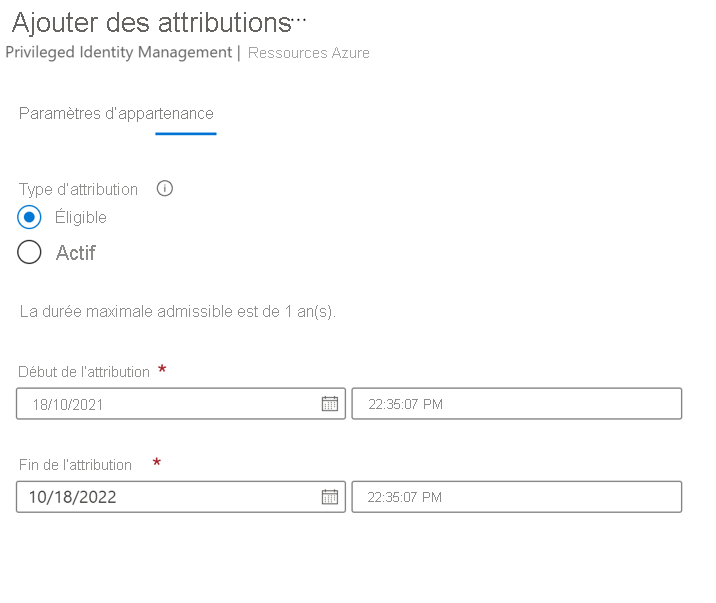 Capture d’écran montrant comment ajouter des attributions : paramètre.