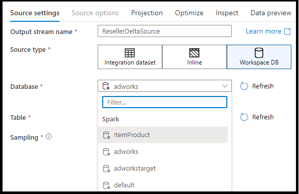 Capture d’écran montrant Workspace&nbsp;DB sélectionné.