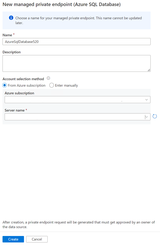 Capture d’écran d’un nouveau point de terminaison privé de service lié à la base de données Azure SQL 2.