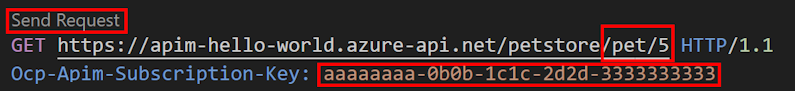 Capture d’écran d’envoi d’une demande d’API à partir de Visual Studio Code.
