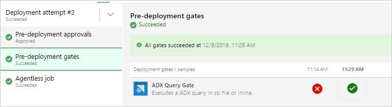 Capture d’écran montrant un exemple de résultats de tâche de Query Gate.