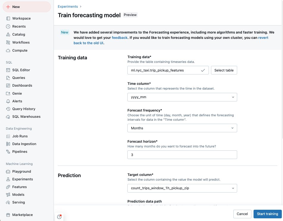 Capture d’écran de l’interface utilisateur de prévisions sans serveur.